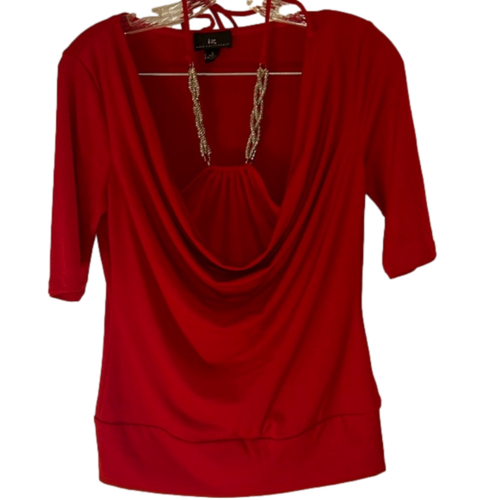 Fun, Red Top w/ Cowl Neck and Chain Halter: Size L